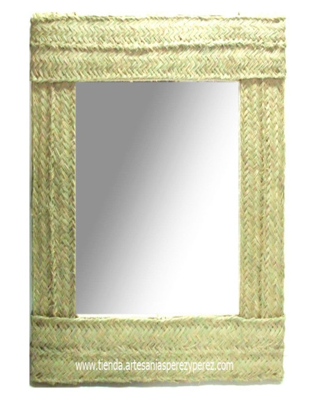 Espejo de esparto rectangular doble pleita vertical