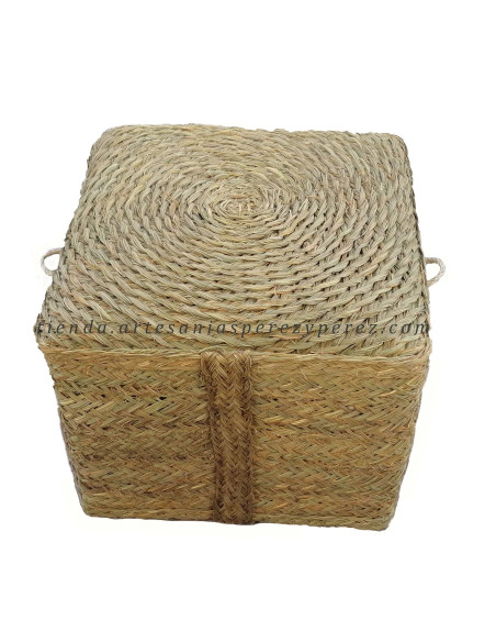 Taburete/puff cuadrado con base redonda en punto capacho