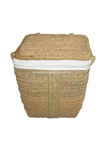 Esparto laundry basket with iron frame and lid 2