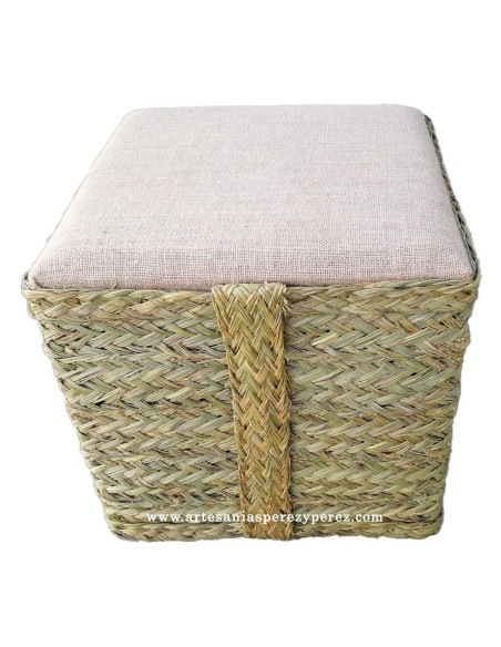 Taburete / puff cuadrado asiento de yute