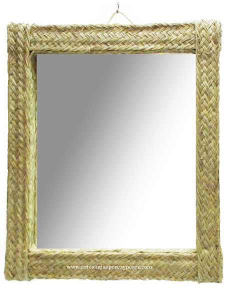 Espejo rectangular hecho a mano en esparto natural