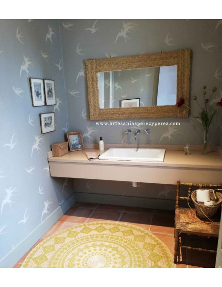 Espejo de esparto rectangular doble pleita Horizontal