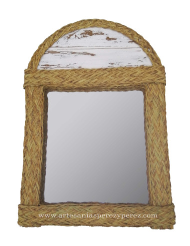 Arch mirror in natural chalk esparto