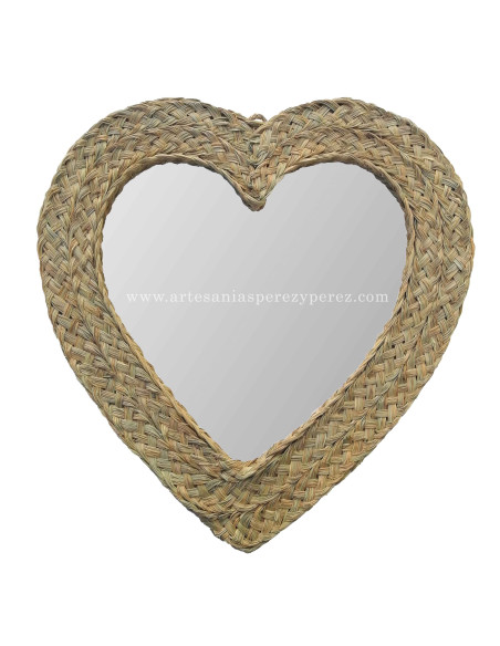Espejo corazón en esparto natural