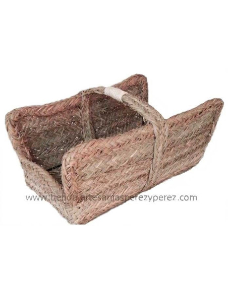 Leñera rectangular de esparto natural con armazón de forja
