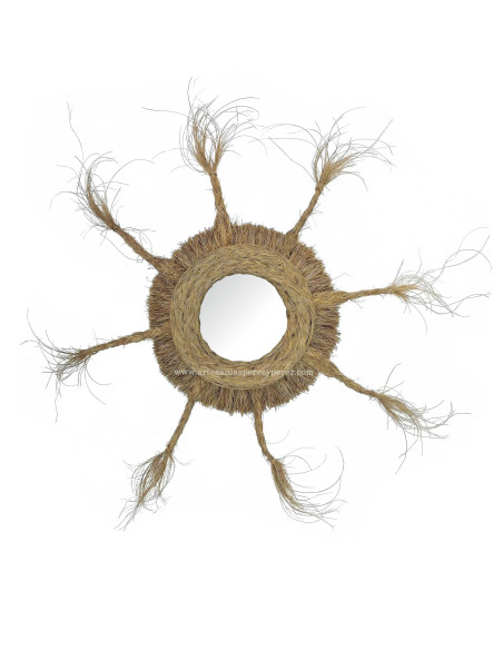 Miroir rond en sparte à longues franges