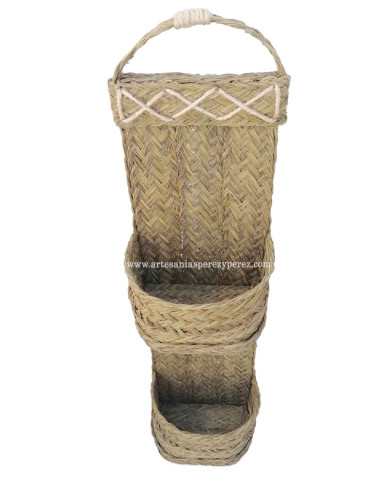 Circular wall plant pot in natural esparto with wood handles