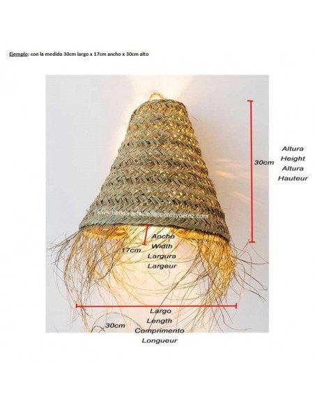 Aplique de esparto natural con forma de cono y flecos en el borde