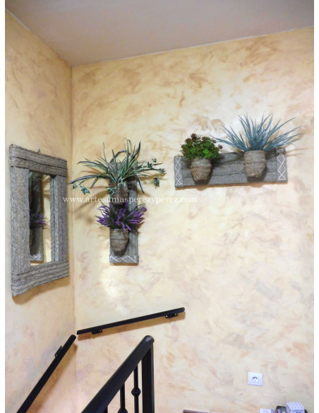 Horizontal wall flowerpot for 2 natural esparto pots