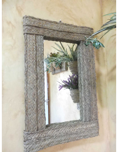 Espejo de esparto natural rectangular doble pleita vertical