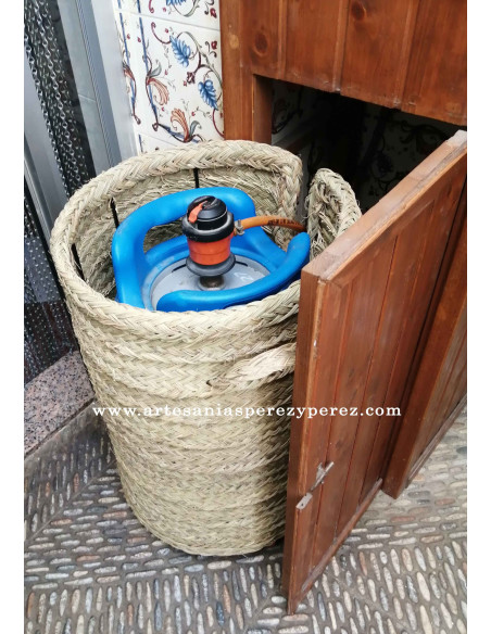 Panier rond en sparte avec roues et couvercle