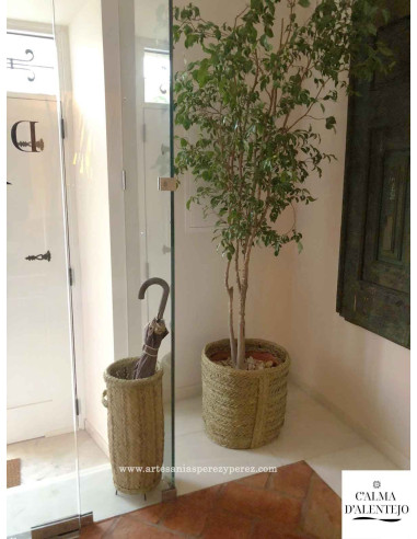 Porte-parapluie rond en sparte naturel avec cadre en fer