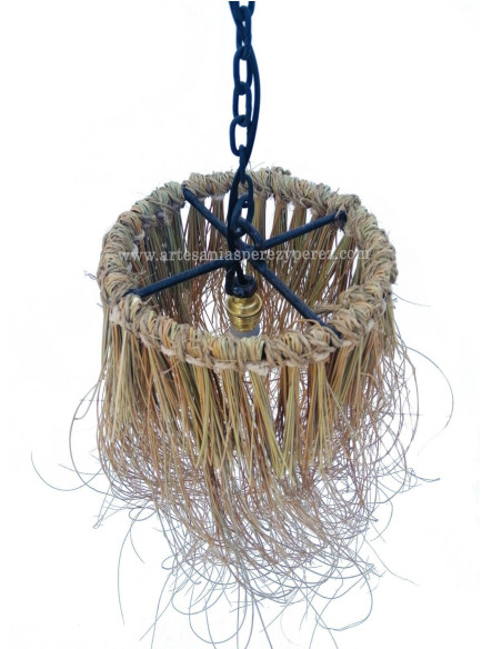 Round lamp in natural esparto design openwork with fringes