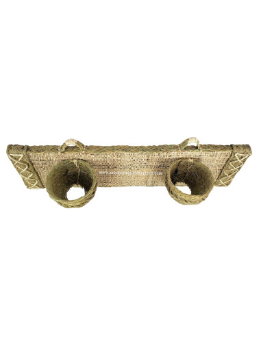 Horizontal wall flowerpot in natural esparto and raffia for 2 pots
