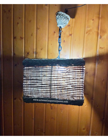 Lampe en sparte et raphia naturel carrée