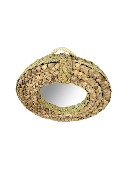 Round mirror in natural water hyacinth and esparto