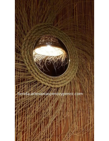 Miroir rond avec des franges en sparte naturel