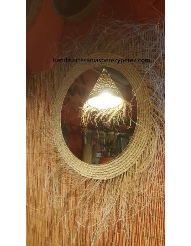 Espelho redondo com franjas de esparto natural