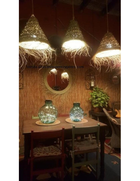 Miroir rond avec des franges en sparte naturel