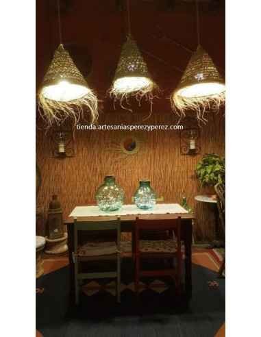 Miroir rond avec des franges en sparte naturel