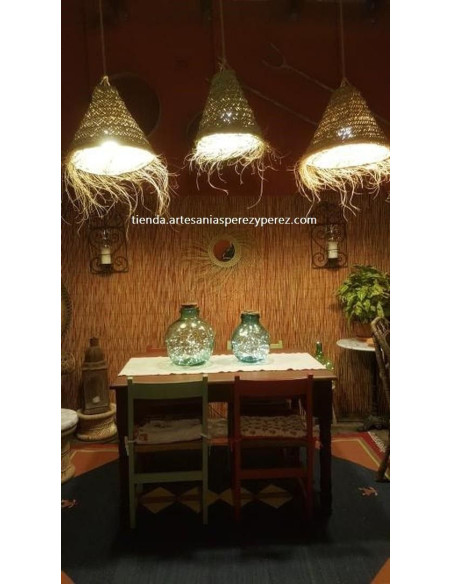 Miroir rond avec des franges en sparte naturel