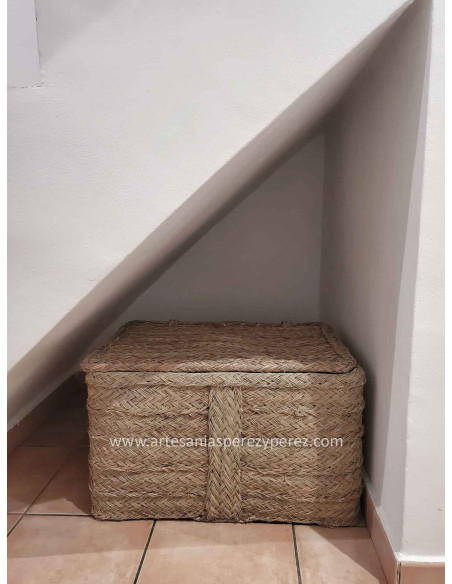 Boîte de rangement en sparte naturel avec couvercle
