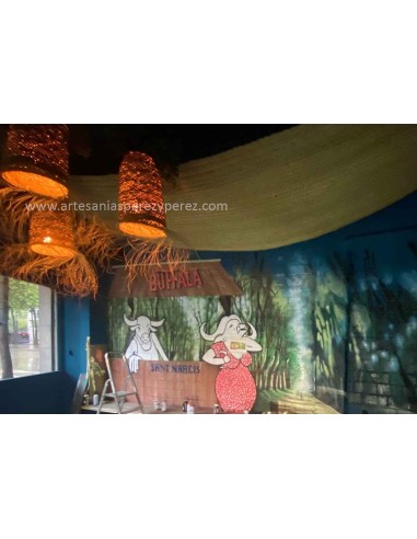 Cylindrical natural esparto lampshade with fringes