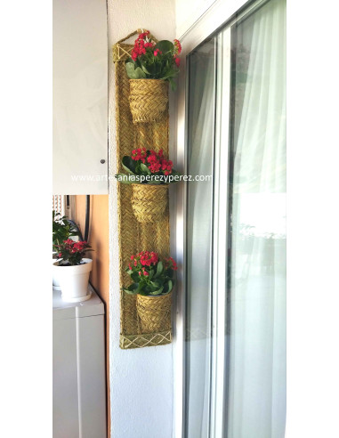Vaso de parede vertical de esparto para 3 vasos – decoração natural