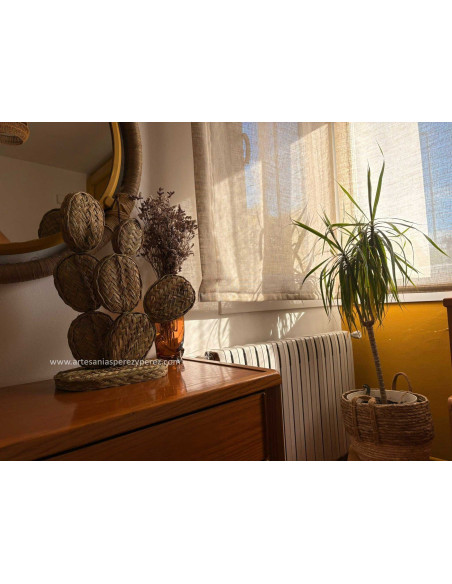 Handmade natural esparto prickly pear cactus with multiple leaves