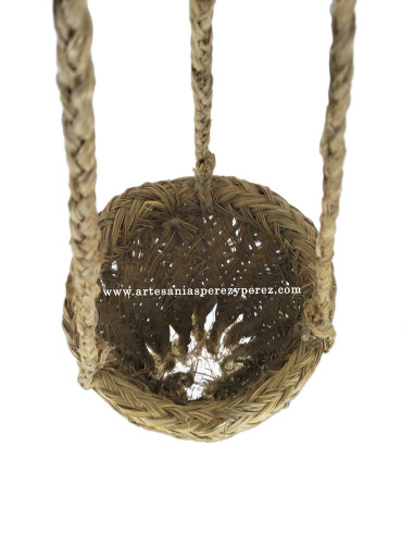 Hanging planter with fringes in natural esparto | Rustic decor