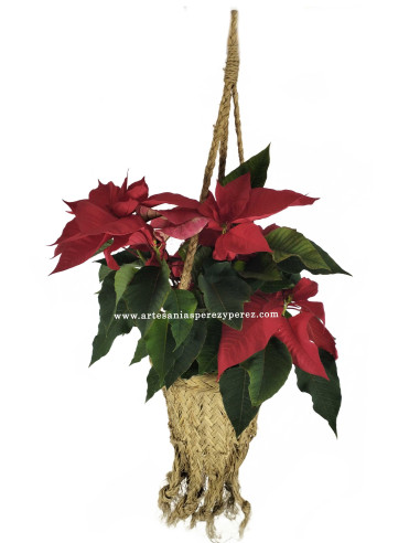 Macetero colgante con flecos en esparto natural | Artesanía rústica