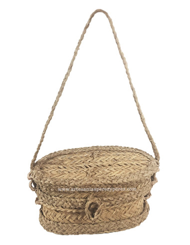 Cesta/barja detalhada de esparto natural com tampa e alça