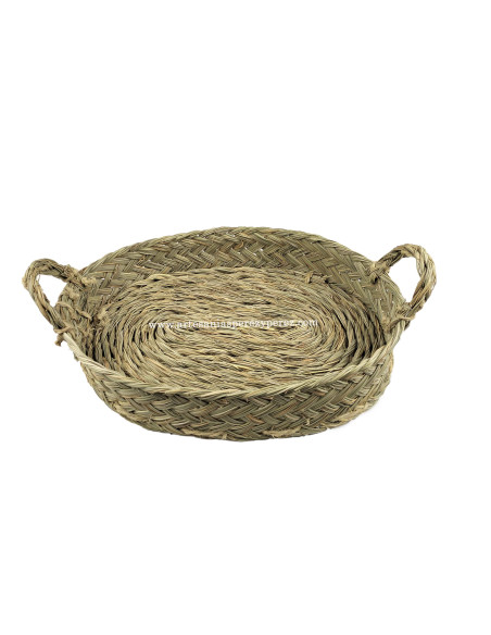 Cesto oval baixo mini em esparto natural com alças