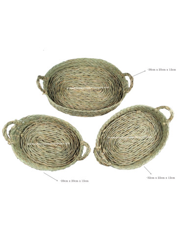Mini panier ovale bas en sparte naturel avec anses 2
