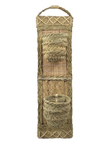 Wall plant pot vertical dual of natural esparto and raffia for 2 pots