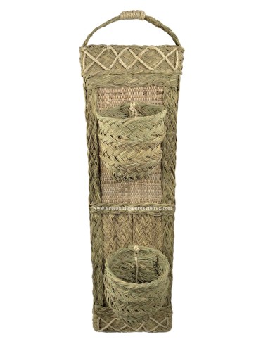 Wall plant pot vertical dual of natural esparto and raffia for 2 pots
