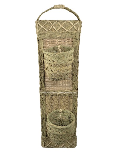 Vaso de parede vertical dual de esparto e ráfia natural para 2 vasos