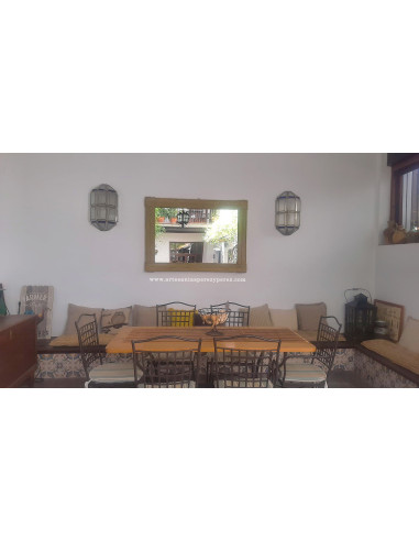 Espelho rectangular esparto natural pleita duplas horizontais