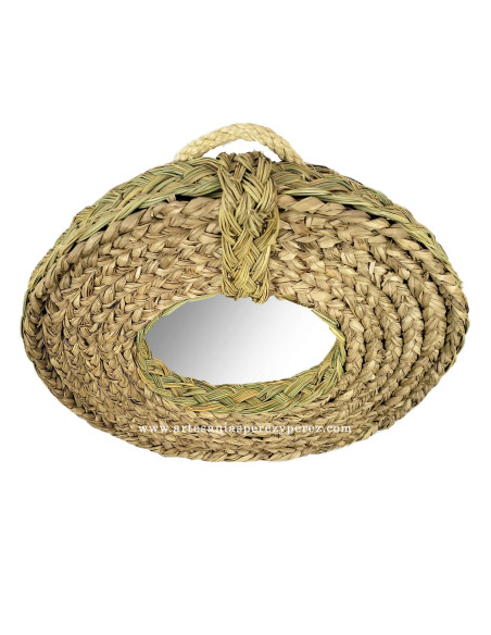 Espejo redondo de esparto y seagrass natural