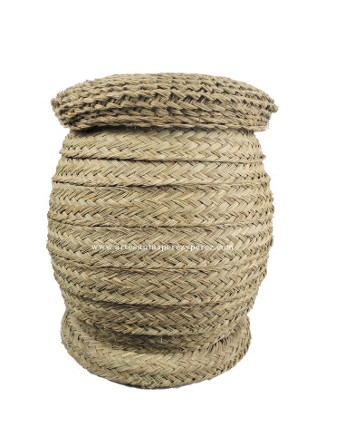 Round barrel stool in natural esparto