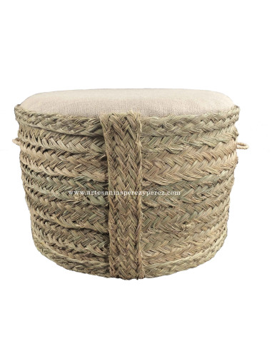 Puff redondo de esparto y asiento de yute natural