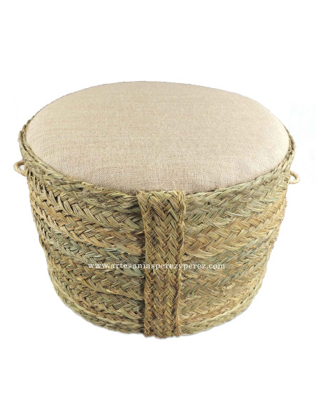 Pufe de juta e esparto natural redondo com alças