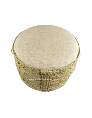 Puf round in natural esparto with natural jute seat