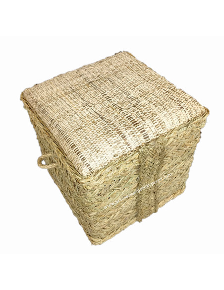 Pouf carré en sparte naturel et siège du raphia natural