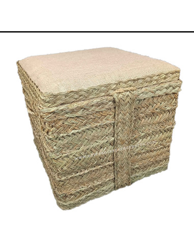Square esparto puff-trunk lined with natural jute