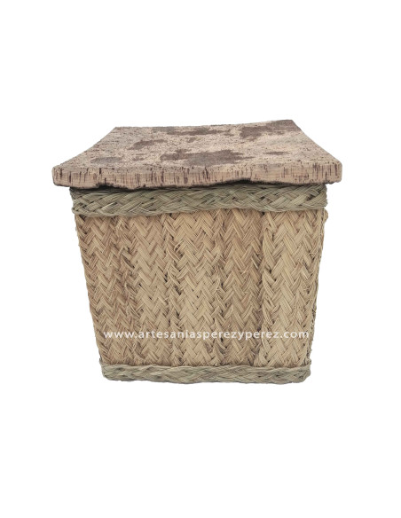 Pouf carré en sparte avec base en liège naturel