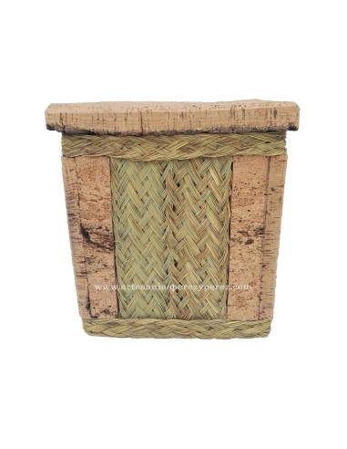 Pouf carrée en sparte et liège naturel 2