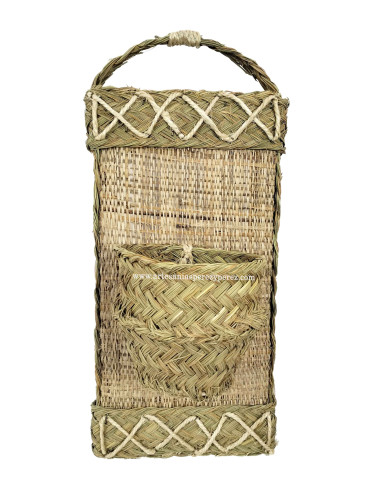 Cache-pot à paroi en sparte et raphia naturel
