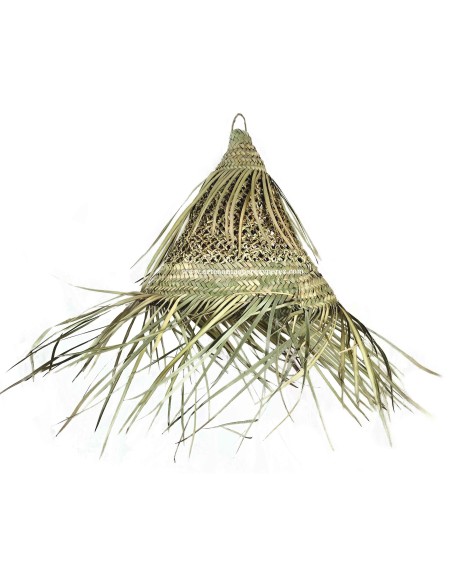 Pantalla de palma natural calada con doble flecos