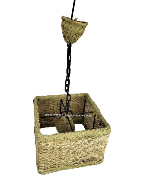 Candeeiro suspenso quadrado com esparto e ráfia natural